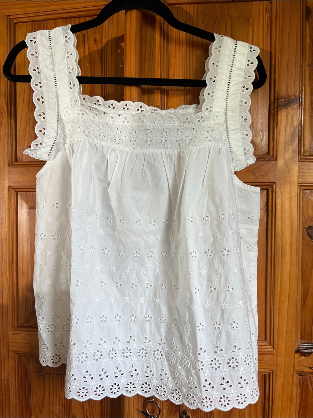 White Eyelet Square-Neck top with Scalloped Straps